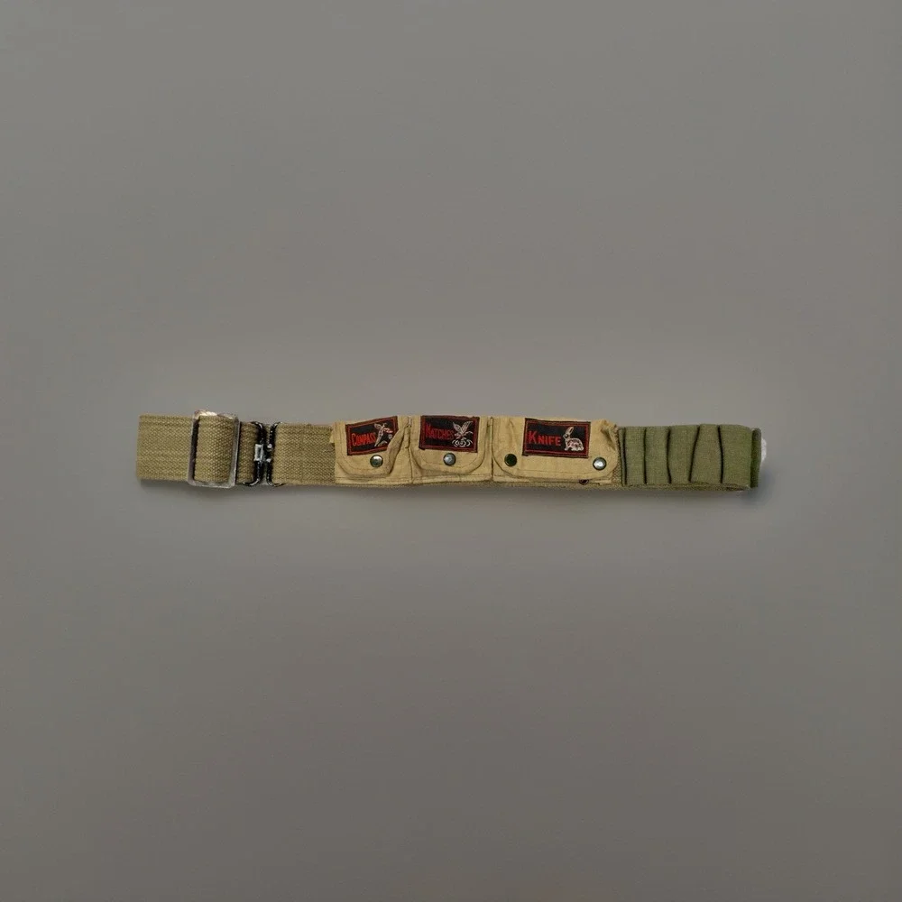 VTG. Military Tactical/Accessory Belt made in Japan Compass Matches Knife‎ Ammo